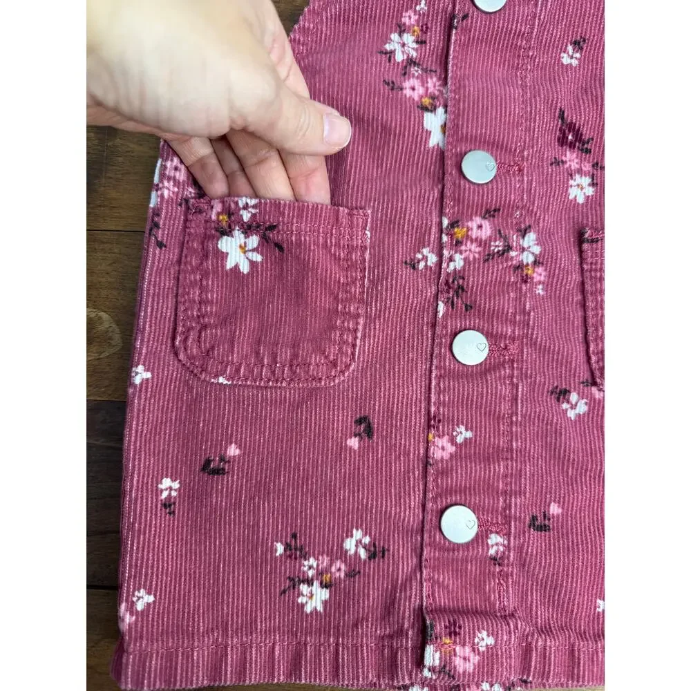 The Childrens Place Mauve Cotton Floral Corduroy Jumper Dress Adjustable Size 2T